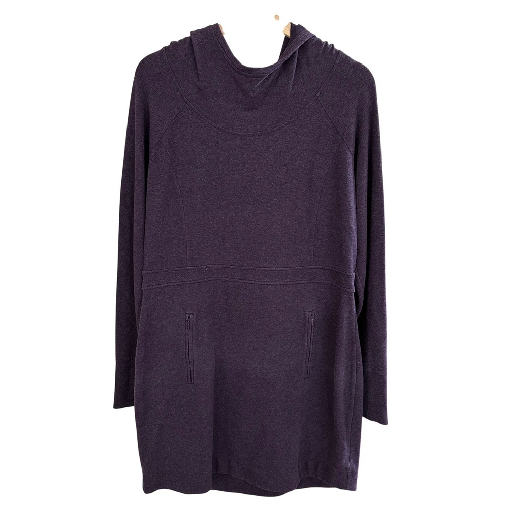 Athleta‎ Blissful Power Down Purple Cowl Neck Hoodie Dress Pockets Size Large L